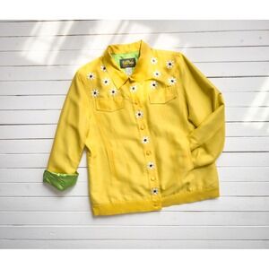 yellow silk jacket 90s vintage Bob Mackie daisy embroidered‎ jacket
